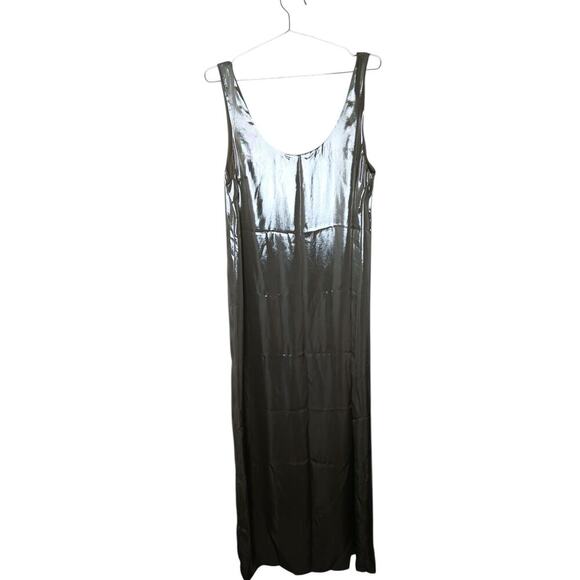 New Banana Republic Metallic Silver Maxi Slip Dress M | Scoop Neck Sleeveless - Picture 2 of 15